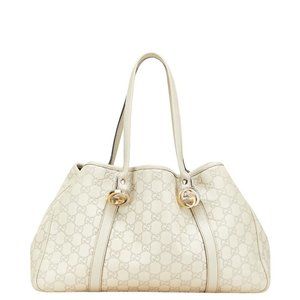 Gucci Guccissima GG Twins Tote Bag Shoulder 232957 Ivory Gray Leather Women's...